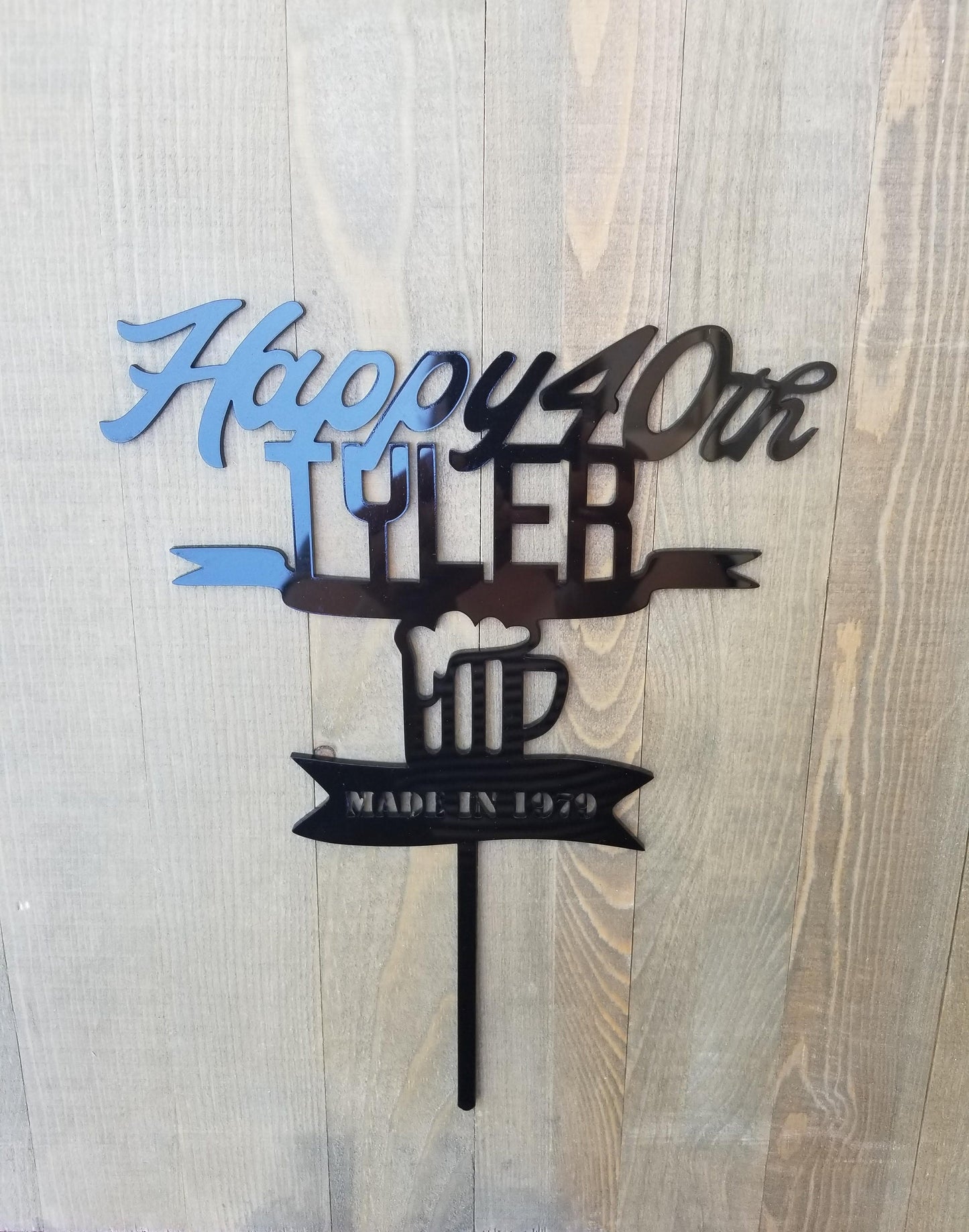 40th Birthday Cake Topper Custom Name and Year - Birthday Decor - Forty Years - Husband - Boyfriend - Guy Birthday - Funny - Beer