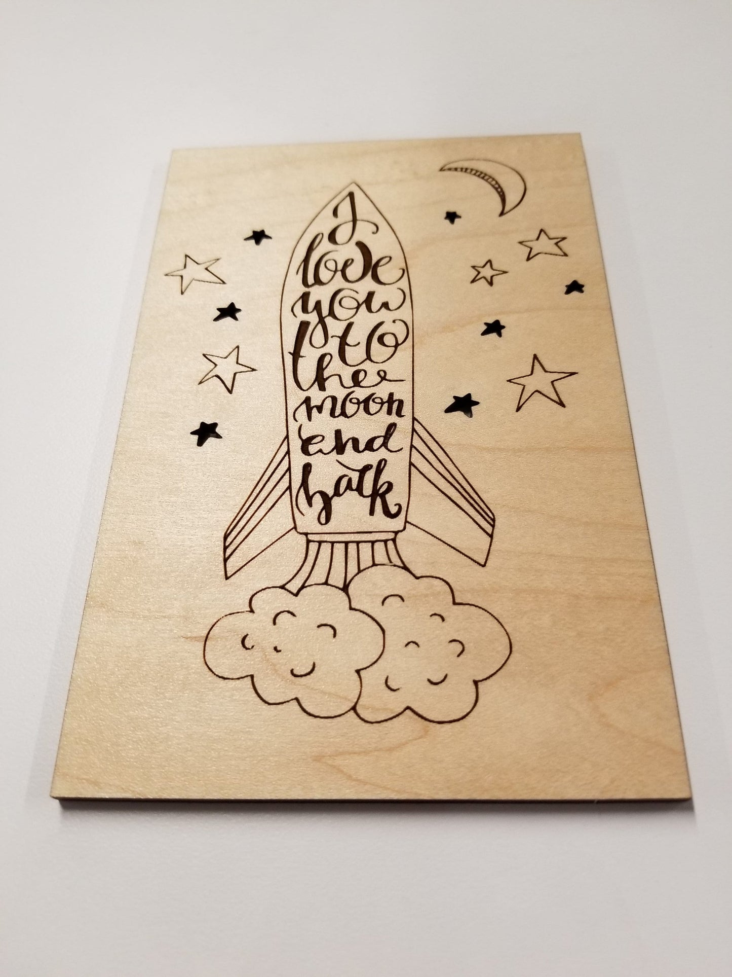 I Love You To The Moon and Back -- Five Year Anniversary -- Valentines Day Card -- Wood Card -- Laser Cut -- Unique Gift -- Laser Engraved