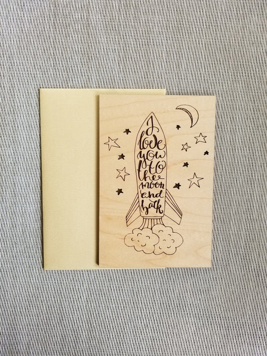 I Love You To The Moon and Back -- Five Year Anniversary -- Valentines Day Card -- Wood Card -- Laser Cut -- Unique Gift -- Laser Engraved