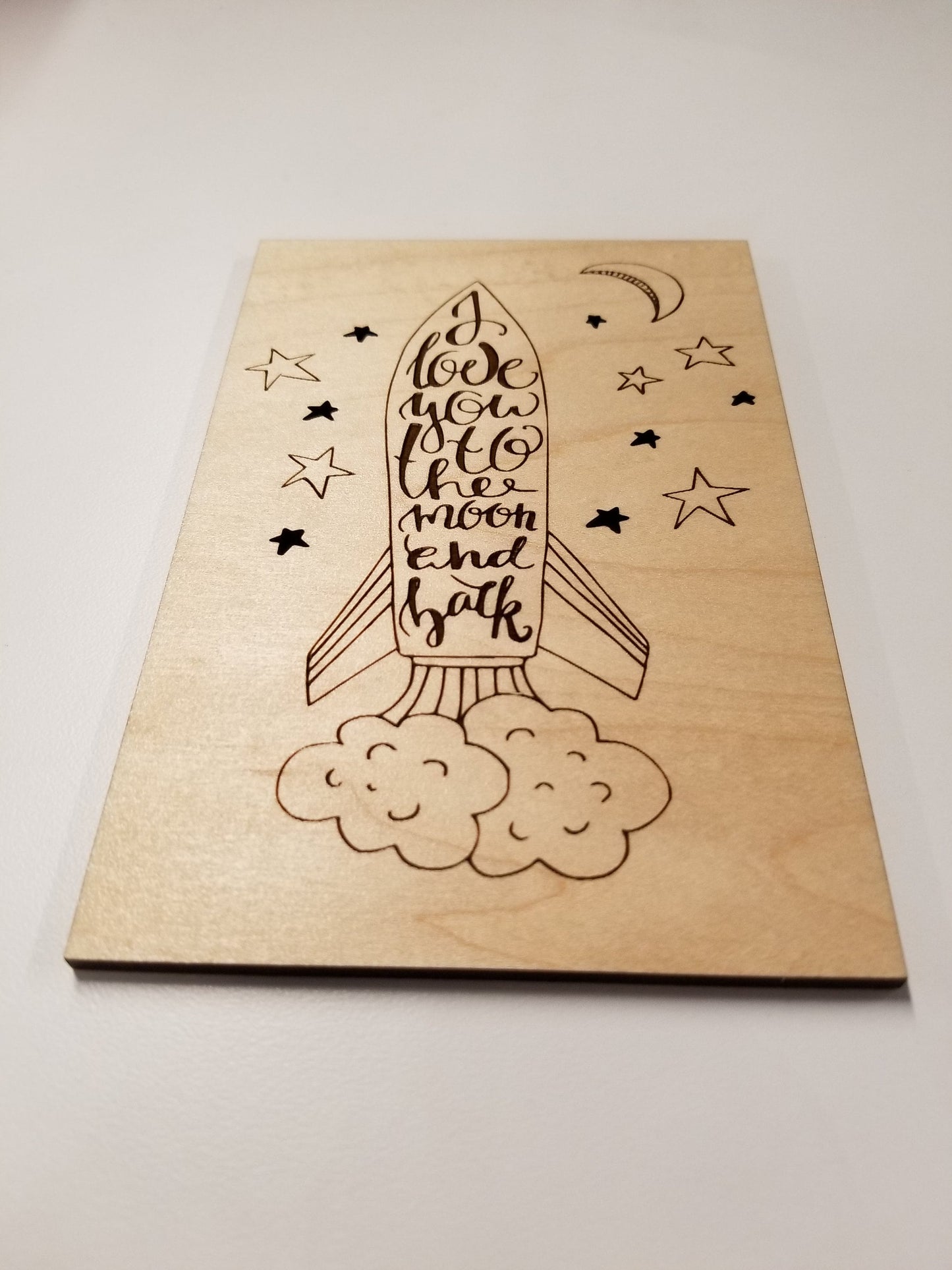 I Love You To The Moon and Back -- Five Year Anniversary -- Valentines Day Card -- Wood Card -- Laser Cut -- Unique Gift -- Laser Engraved