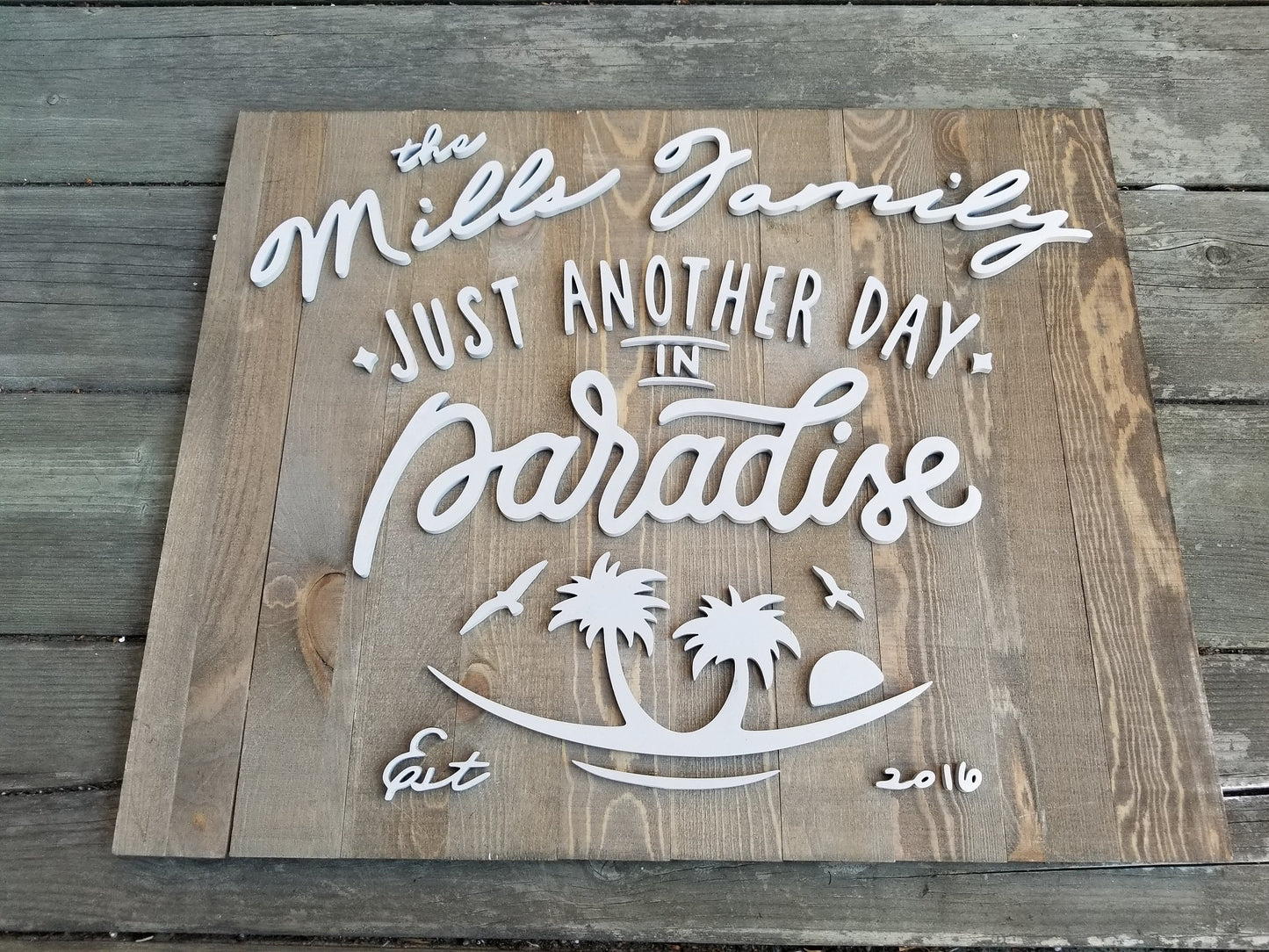 Personalized Just Another Day In Paradise Wood Sign / Rustic / Beach House Decor / California / Weathered Wood / Laser Cut 3D / Palm Trees