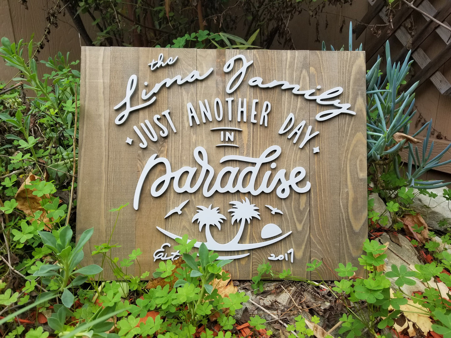 Personalized Just Another Day In Paradise Wood Sign / Rustic / Beach House Decor / California / Weathered Wood / Laser Cut 3D / Palm Trees