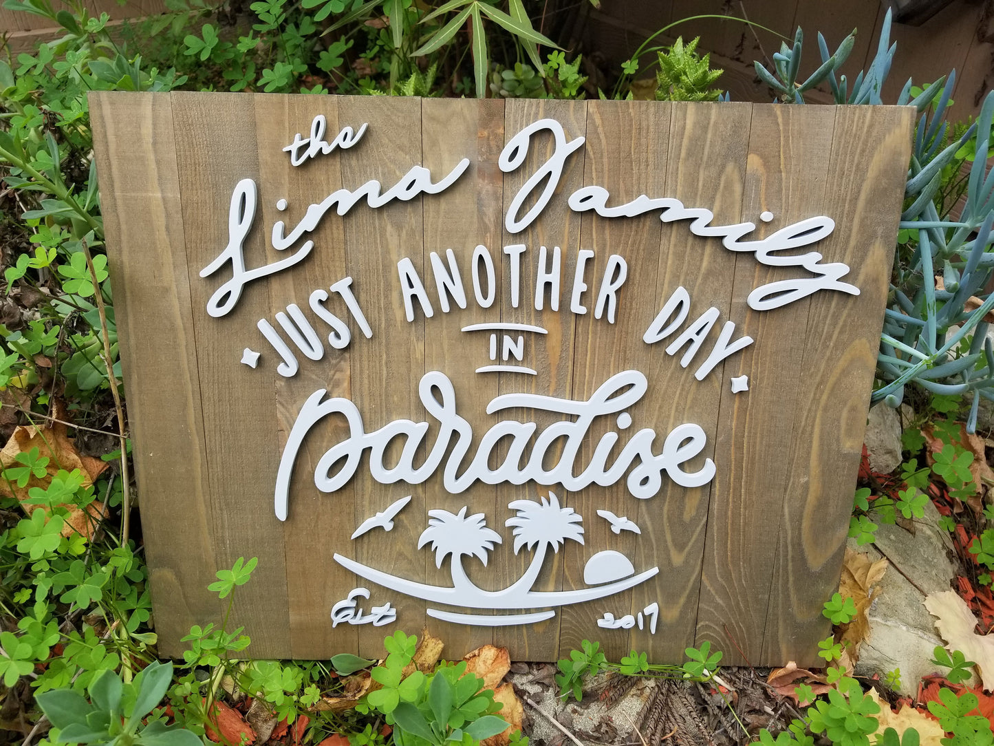 Personalized Just Another Day In Paradise Wood Sign / Rustic / Beach House Decor / California / Weathered Wood / Laser Cut 3D / Palm Trees